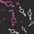 Seamless vector Cupid arrows pattern. Pink and white hearts with arrows 10 eps background. Romantic love valentine pattern